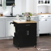 HOMCOM Cărucior de Bucătărie cu Sertar și Dulap cu 2 Uși, Insulă de Bucătărie cu roți și bară laterală, 83x45x91.5 cm, Negru | Aosom Romania 
