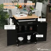 HOMCOM Cărucior de Bucătărie cu Sertar și Dulap cu 2 Uși, Insulă de Bucătărie cu roți și bară laterală, 83x45x91.5 cm, Negru | Aosom Romania 