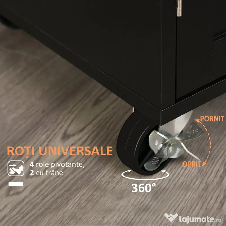 HOMCOM Cărucior de Bucătărie cu Sertar și Dulap cu 2 Uși, Insulă de Bucătărie cu roți și bară laterală, 83x45x91.5 cm, Negru | Aosom Romania