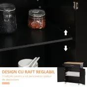 HOMCOM Cărucior de Bucătărie cu Sertar și Dulap cu 2 Uși, Insulă de Bucătărie cu roți și bară laterală, 83x45x91.5 cm, Negru | Aosom Romania 