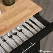 HOMCOM Cărucior de Bucătărie cu Sertar și Dulap cu 2 Uși, Insulă de Bucătărie cu roți și bară laterală, 83x45x91.5 cm, Negru | Aosom Romania 