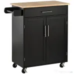 HOMCOM Dulap mobil de bucătărie cu sertar, dulap cu 2 uși, roți și bară laterală, 83x45x91.5cm, negru
