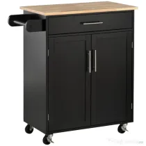 HOMCOM Dulap mobil de bucătărie cu sertar, dulap cu 2 uși, roți și bară laterală, 83x45x91.5cm, negru