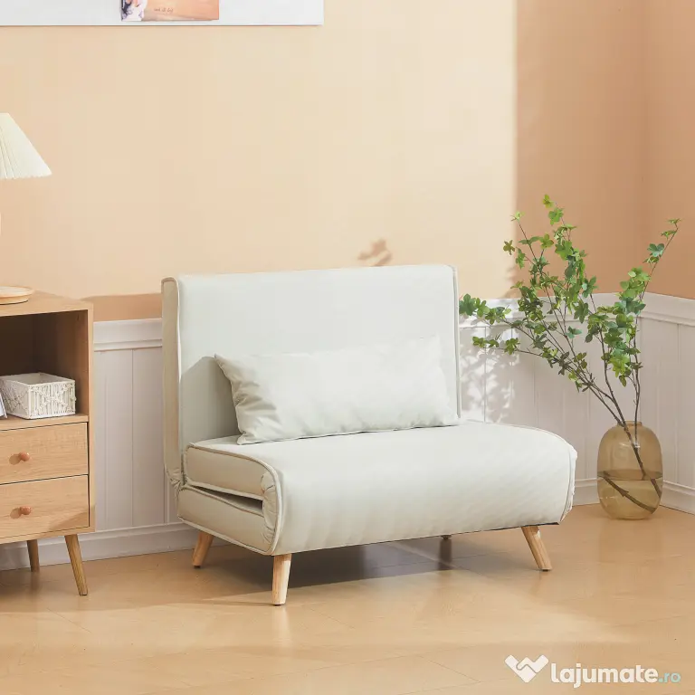 HOMCOM Fotoliu Pat 3 in 1 cu Spatar Rabatabil, Bej