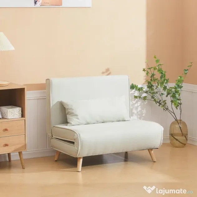 HOMCOM Fotoliu Pat 3 in 1 cu Spatar Rabatabil, Bej