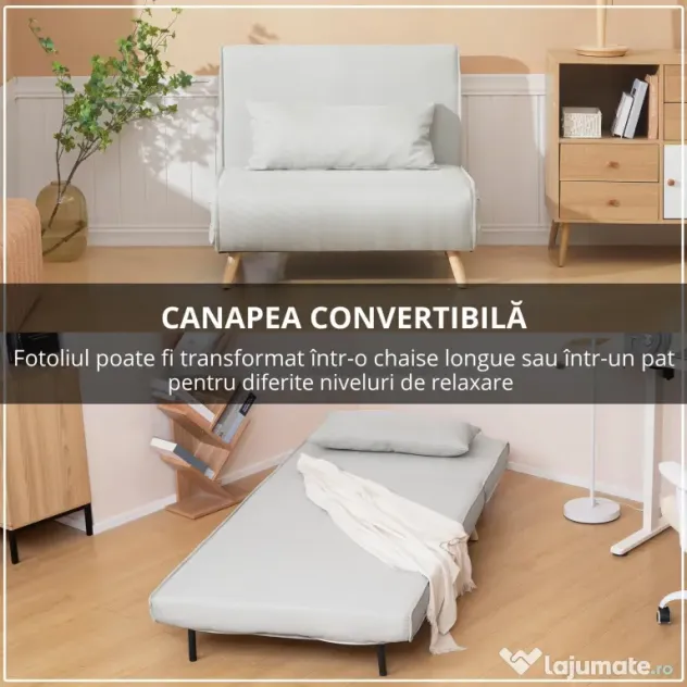HOMCOM Fotoliu Pat 3 in 1 cu Spatar Rabatabil, Bej
