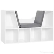 HOMCOM Bibliotecă 2 în 1 cu Perne Confortabile și 6 Compartimente, Mobilier Multifuncțional pentru Cărți și Jocuri, Raft cu 6 Cuburi pentru Sufragerie, Dormitor și Birou, 102x30x61 cm, Alb | Aosom Romania 