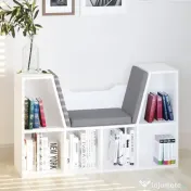 HOMCOM Bibliotecă 2 în 1 cu Perne Confortabile și 6 Compartimente, Mobilier Multifuncțional pentru Cărți și Jocuri, Raft cu 6 Cuburi pentru Sufragerie, Dormitor și Birou, 102x30x61 cm, Alb | Aosom Romania 
