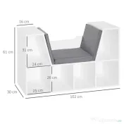 HOMCOM Bibliotecă 2 în 1 cu Perne Confortabile și 6 Compartimente, Mobilier Multifuncțional pentru Cărți și Jocuri, Raft cu 6 Cuburi pentru Sufragerie, Dormitor și Birou, 102x30x61 cm, Alb | Aosom Romania 