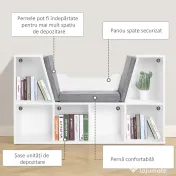 HOMCOM Bibliotecă 2 în 1 cu Perne Confortabile și 6 Compartimente, Mobilier Multifuncțional pentru Cărți și Jocuri, Raft cu 6 Cuburi pentru Sufragerie, Dormitor și Birou, 102x30x61 cm, Alb | Aosom Romania 