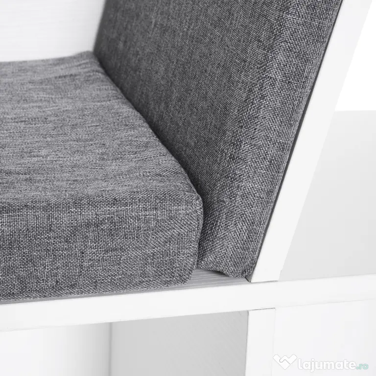 HOMCOM Bibliotecă 2 în 1 cu Perne Confortabile și 6 Compartimente, Mobilier Multifuncțional pentru Cărți și Jocuri, Raft cu 6 Cuburi pentru Sufragerie, Dormitor și Birou, 102x30x61 cm, Alb | Aosom Romania