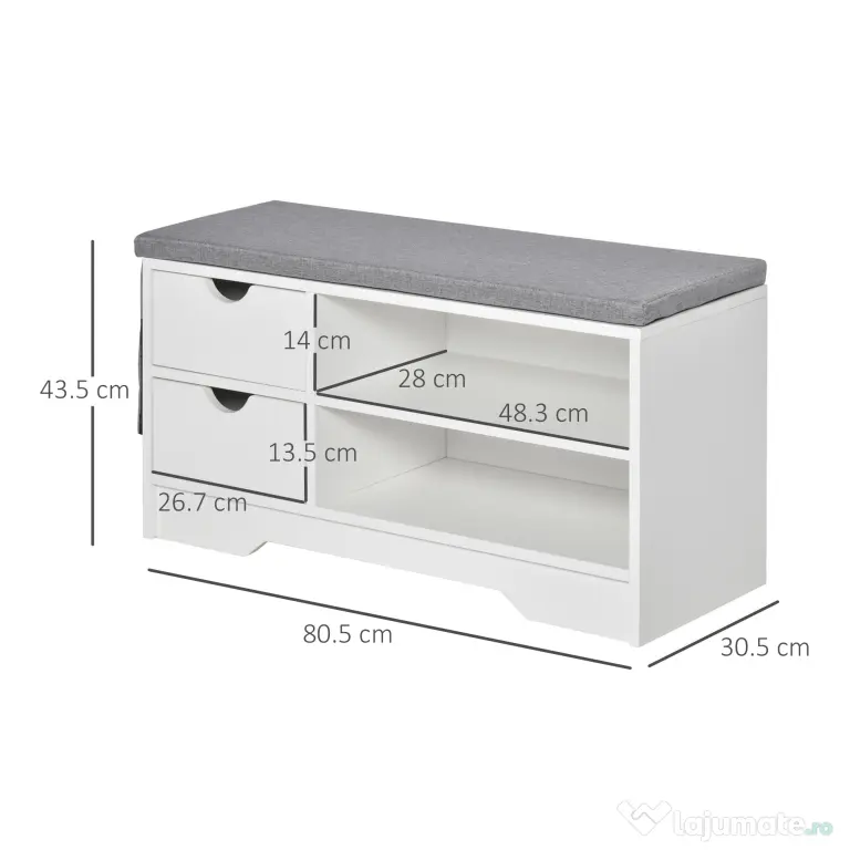 Banchetă Pantofar Compactă HOMCOM, Bancă Depozitare din Lemn pentru 4 Perechi Pantofi, Design Modern, Alb | Aosom Romania