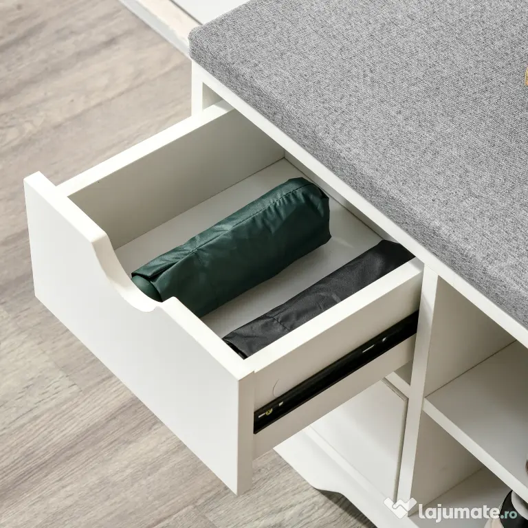 Banchetă Pantofar Compactă HOMCOM, Bancă Depozitare din Lemn pentru 4 Perechi Pantofi, Design Modern, Alb | Aosom Romania