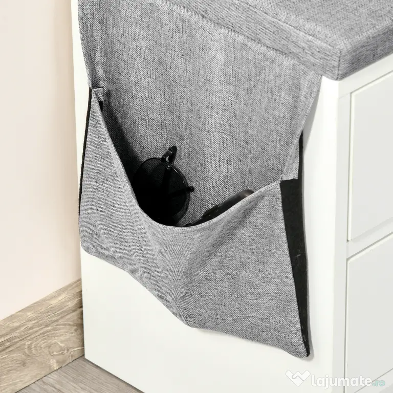 Banchetă Pantofar Compactă HOMCOM, Bancă Depozitare din Lemn pentru 4 Perechi Pantofi, Design Modern, Alb | Aosom Romania