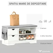 HOMCOM Suport de Pantofi Economie de Spatiu Bancuta Suport de Pantofi din Lemn Alb Mobila Suport de Pantofi