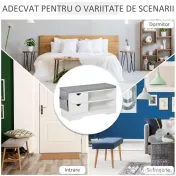 HOMCOM Suport de Pantofi Economie de Spatiu Bancuta Suport de Pantofi din Lemn Alb Mobila Suport de Pantofi