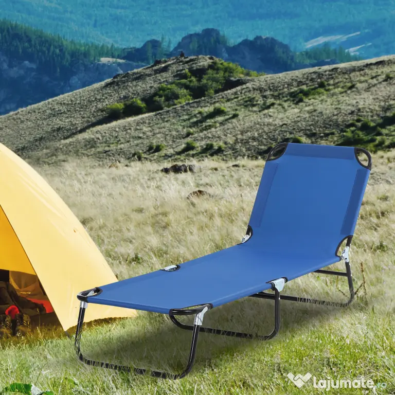 Outsunny Sezlong Pliabil de Gradina cu Spatar Ajustabil 5 Pozitii din Otel si Tesatura Oxford 188x56x28 cm Albastru | Aosom Romania