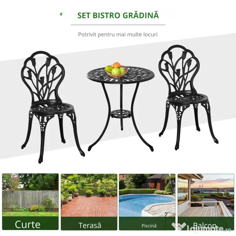 Outsunny Set de Gradina 3 Piese din Aluminiu, Set Exterior