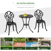 Outsunny Set de Gradina 3 Piese din Aluminiu, Set Exterior