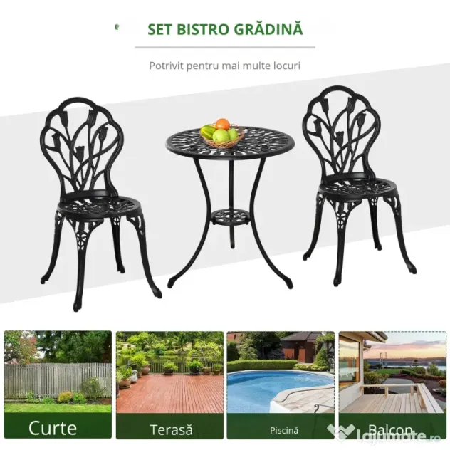 Outsunny Set de Gradina 3 Piese din Aluminiu, Set Exterior