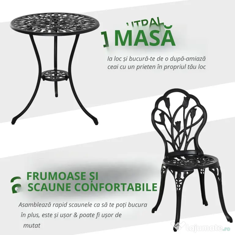 Outsunny Set de Gradina 3 Piese din Aluminiu, Set Exterior