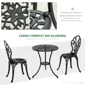 Outsunny Set de Gradina 3 Piese din Aluminiu, Set Exterior
