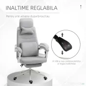 Vinsetto Scaun de Birou Ergonomic, Rotativ și Reglabil pe Înălțime, Tapițat, Gri 