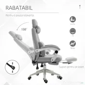 Vinsetto Scaun de Birou Ergonomic, Rotativ și Reglabil pe Înălțime, Tapițat, Gri 