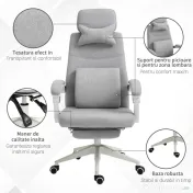 Vinsetto Scaun de Birou Ergonomic, Rotativ și Reglabil pe Înălțime, Tapițat, Gri 