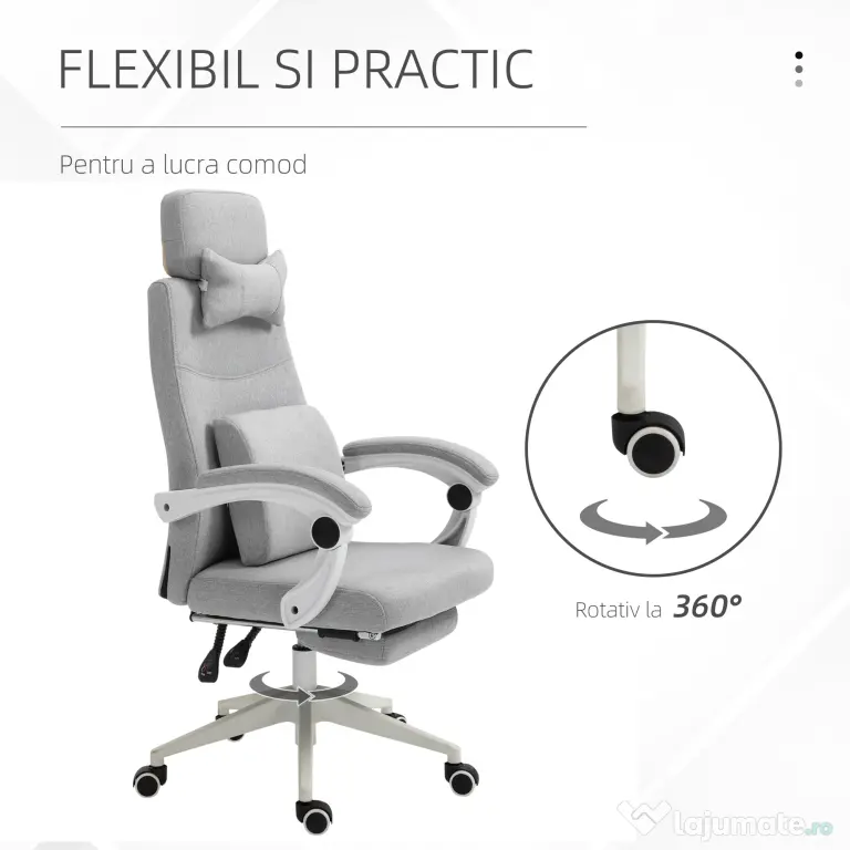 Vinsetto Scaun de Birou Rotativ Reglabil in Inaltime Gri | Aosom Romania