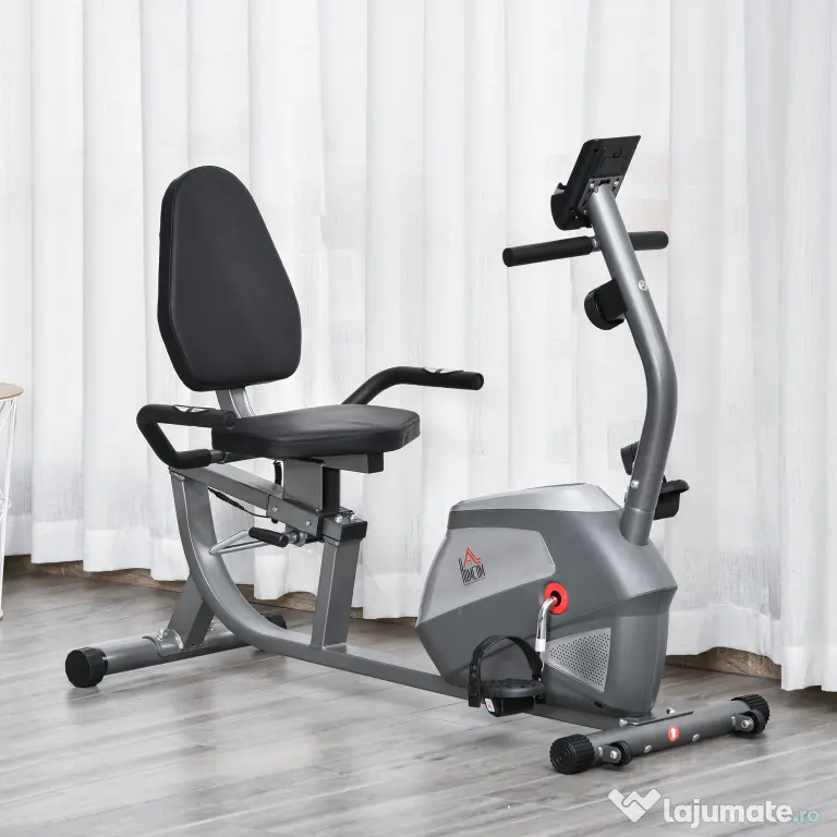 Bicicleta Orizontala HOMCOM cu Spatar si Sezut Reglabile 121.5-136x62.5x98cm - Gri | Aosom Romania