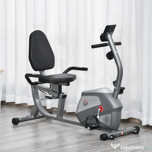 Bicicleta Orizontala HOMCOM cu Spatar si Sezut Reglabile 121.5-136x62.5x98cm - Gri | Aosom Romania