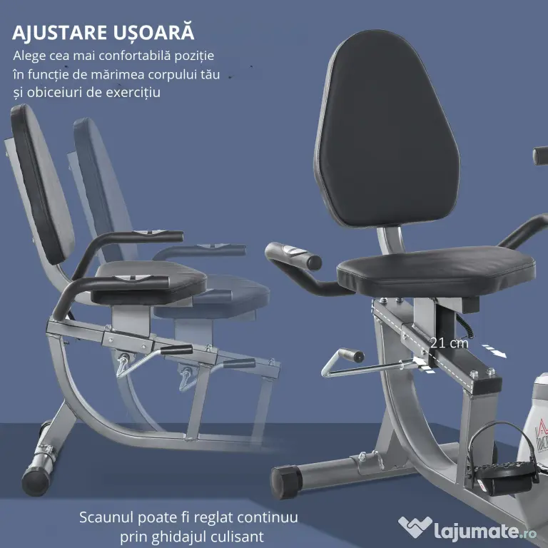 Bicicleta Orizontala HOMCOM cu Spatar si Sezut Reglabile 121.5-136x62.5x98cm - Gri | Aosom Romania
