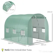 Outsunny Învelitoare pentru Seră cu 12 Ferestre, Ușă Rulabilă și Margini Îngropate, 3x2x2 m, Verde | Aosom Romania