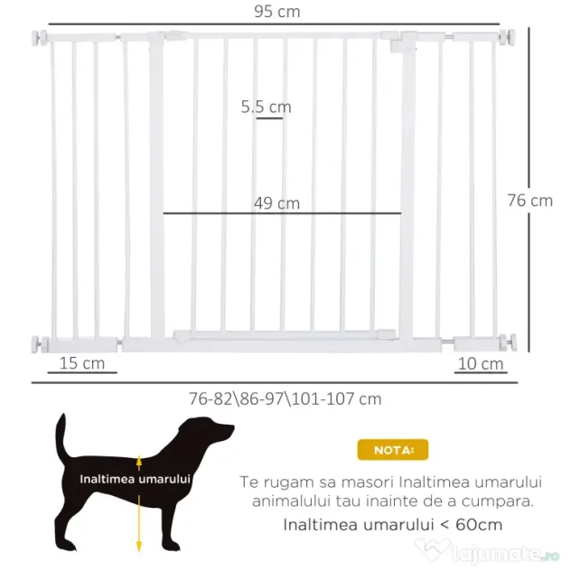 PawHut Ușă de Siguranță Extensibilă pentru Câini cu Montaj prin Presiune, 76x76 cm, Alb | Aosom Romania
