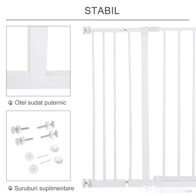 PawHut Ușă de Siguranță Extensibilă pentru Câini cu Montaj prin Presiune, 76x76 cm, Alb | Aosom Romania