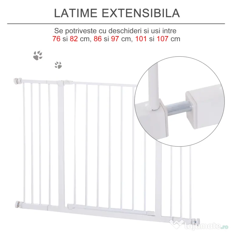 PawHut Ușă de Siguranță Extensibilă pentru Câini cu Montaj prin Presiune, 76x76 cm, Alb | Aosom Romania