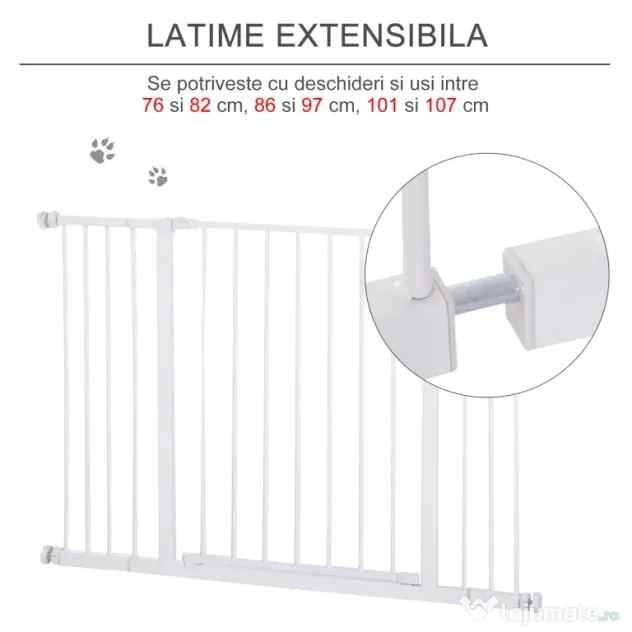 PawHut Ușă de Siguranță Extensibilă pentru Câini cu Montaj prin Presiune, 76x76 cm, Alb | Aosom Romania