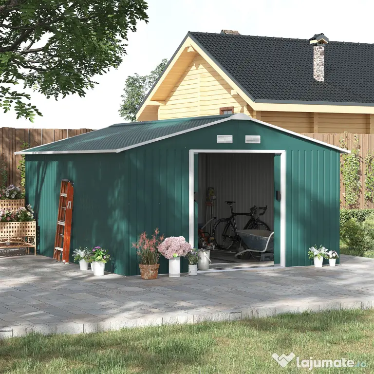Outsunny Magazie Gradina Unelte din Otel Galvanizat Verde 3.4x3.86m Anti Rugina | Aosom Romania