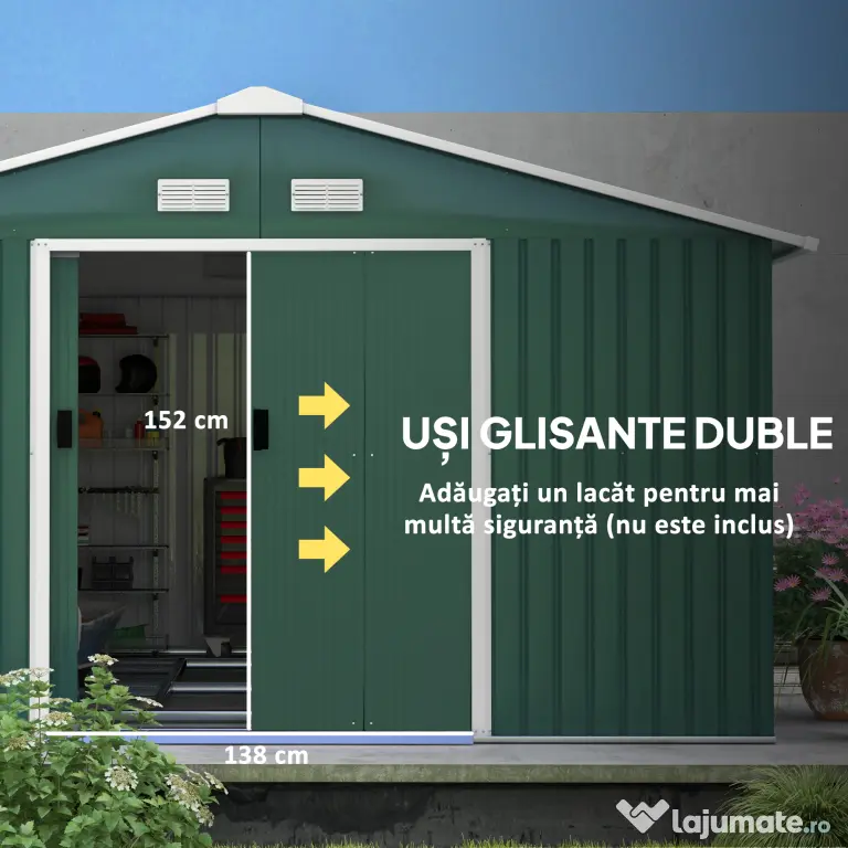 Outsunny Magazie Gradina Unelte din Otel Galvanizat Verde 3.4x3.86m Anti Rugina | Aosom Romania