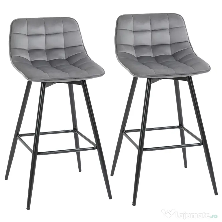 HOMCOM Set 2 Scaune Înalte în Stil Nordic cu Spătar și Suport pentru Picioare, 45x47x88 cm, Gri | Aosom Romania