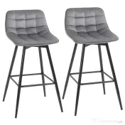 HOMCOM Set 2 Scaune Înalte în Stil Nordic cu Spătar și Suport pentru Picioare, 45x47x88 cm, Gri | Aosom Romania 