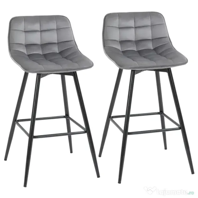 HOMCOM Set 2 Scaune Înalte în Stil Nordic cu Spătar și Suport pentru Picioare, 45x47x88 cm, Gri | Aosom Romania