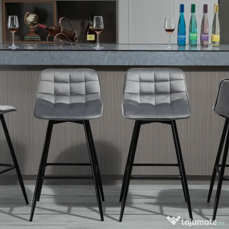 HOMCOM Set 2 Scaune Înalte în Stil Nordic cu Spătar și Suport pentru Picioare, 45x47x88 cm, Gri | Aosom Romania