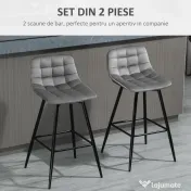 HOMCOM Set 2 Scaune Înalte în Stil Nordic cu Spătar și Suport pentru Picioare, 45x47x88 cm, Gri | Aosom Romania 