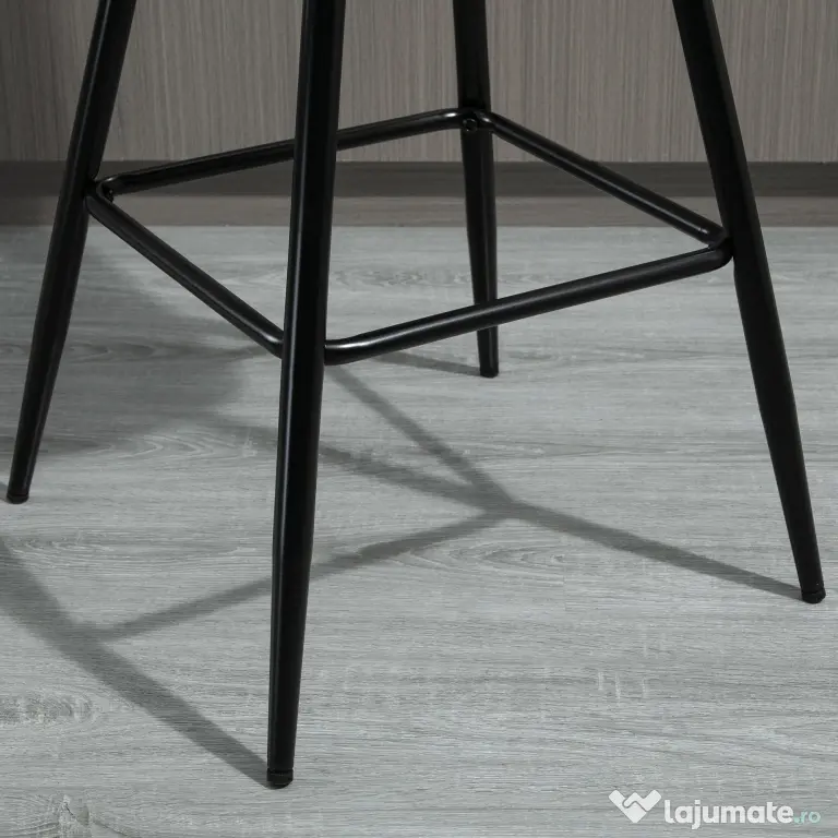 HOMCOM Set 2 Scaune Înalte în Stil Nordic cu Spătar și Suport pentru Picioare, 45x47x88 cm, Gri | Aosom Romania
