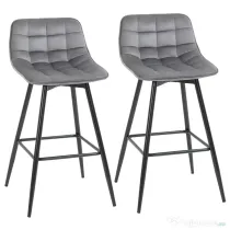 HOMCOM Set 2 Scaune Înalte în Stil Nordic cu Spătar și Suport pentru Picioare, 45x47x88 cm, Gri