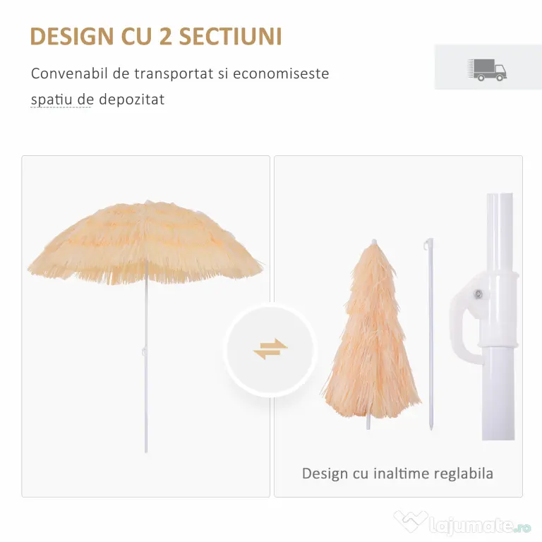 Umbrelă Outsunny Portabilă pentru Plajă/Grădină, Rezistentă la Apă, Ușor de Transportat, Ideală pentru Exterior | Aosom Romania