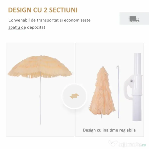 Umbrelă Outsunny Portabilă pentru Plajă/Grădină, Rezistentă la Apă, Ușor de Transportat, Ideală pentru Exterior | Aosom Romania