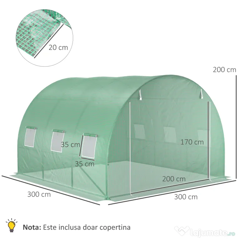 Outsunny Prelata Sera 6×3×2 m – Cu 12 Ferestre, Usa Rulanta si Margini | Aosom Romania